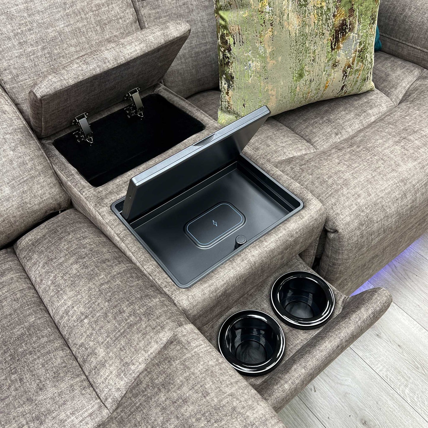 ‘Cinemax’ Giula Taupe Gl-0105 Fabric 2 Seater Media Console Power Recliner Sofa with Power Headrests