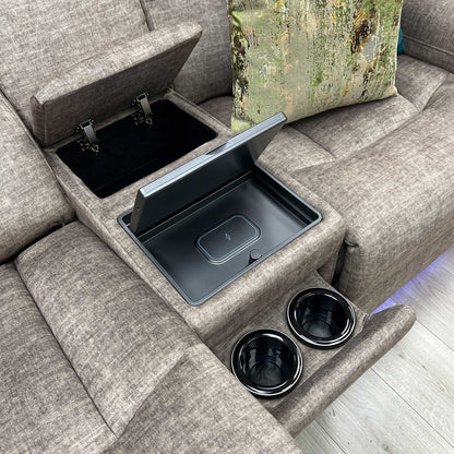 ‘Cinemax’ Giula Taupe Gl-0105 Fabric 2 Seater Media Console Power Recliner Sofa with Power Headrests