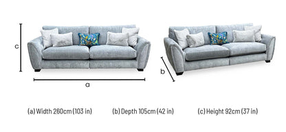 ‘Aphrodite’ California Mist Grey Dw Ft Fabric 4 Seater Split Frame Sofa