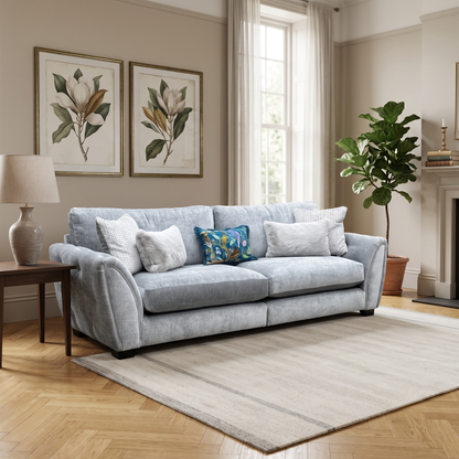 ‘Aphrodite’ California Mist Grey Dw Ft Fabric 4 Seater Split Frame Sofa