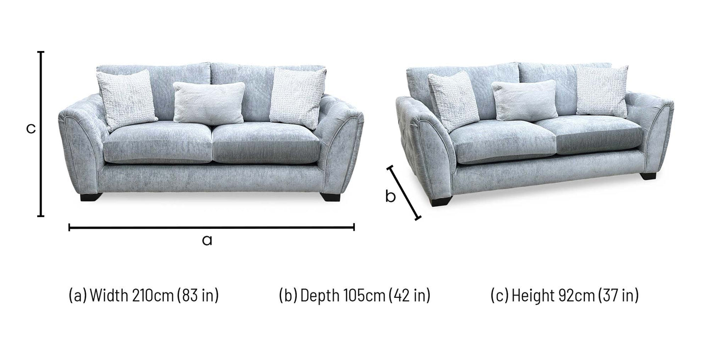 'Aphrodite’ California Mist Grey Dw Ft Fabric 3 Seater Sofa