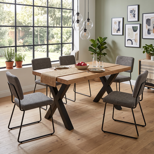 Styled upscale Scandinavian-inspired dining room layout featuring the Bodahl Terra 140cm solid oak dining table arranged beautifully with minimalist chairs as a sophisticated centerpiece.