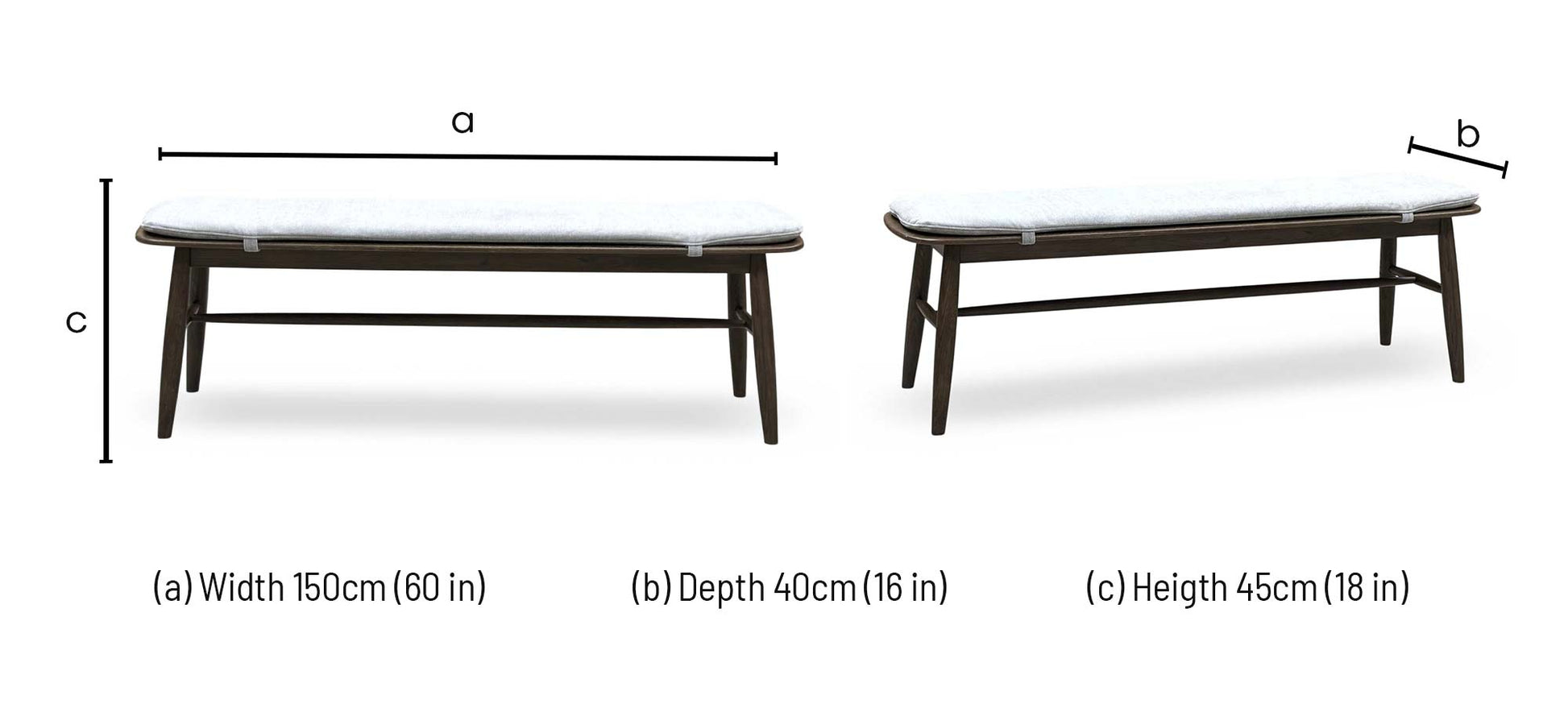 ‘Stockholm' Dark Oak Large Extending Dining Table with 4 Grey Upholstered Dining Chairs and 150cm Dining Bench + Grey Bench Pad Furniture Village