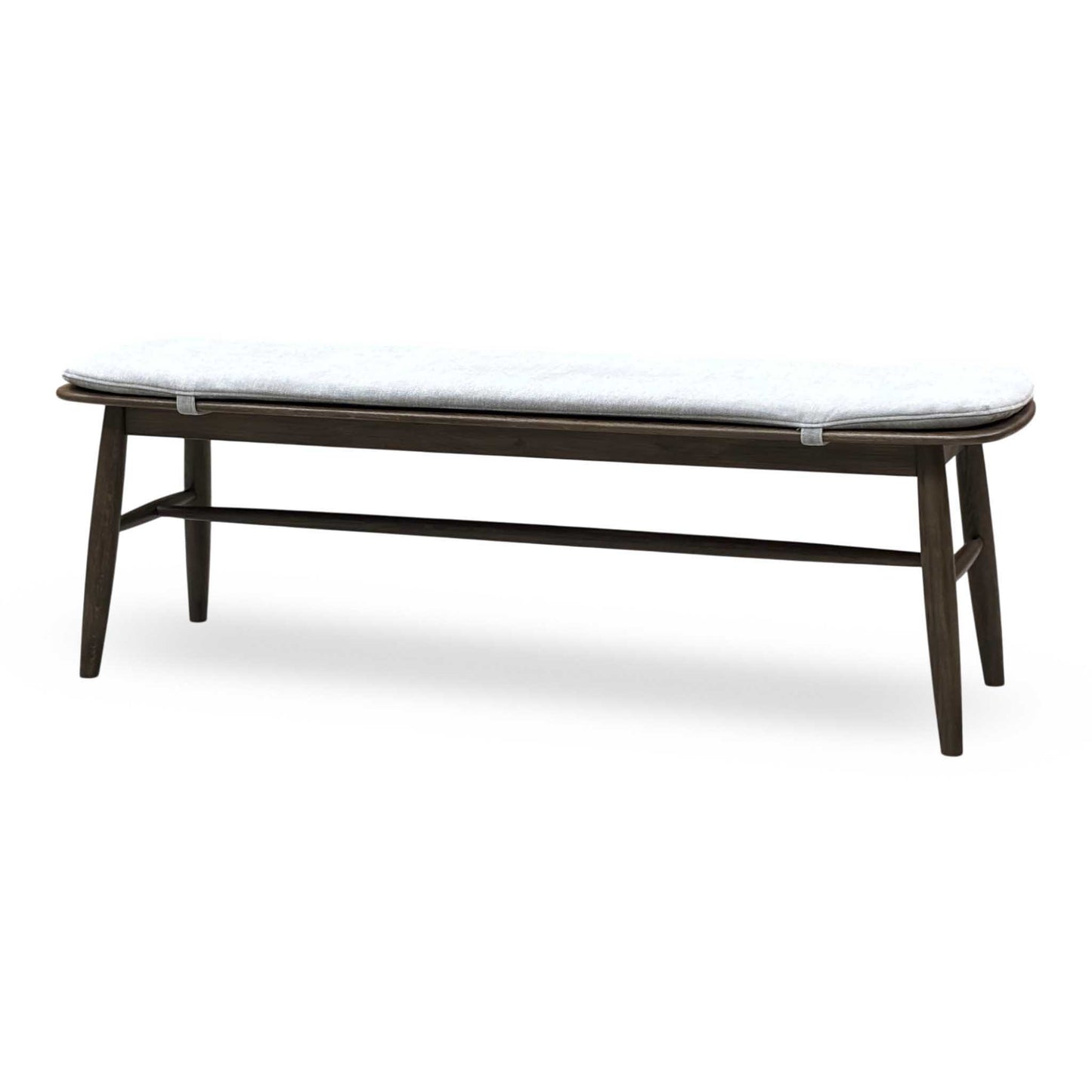 ‘Stockholm' Dark Oak Large Extending Dining Table with 4 Grey Upholstered Dining Chairs and 150cm Dining Bench + Grey Bench Pad Furniture Village