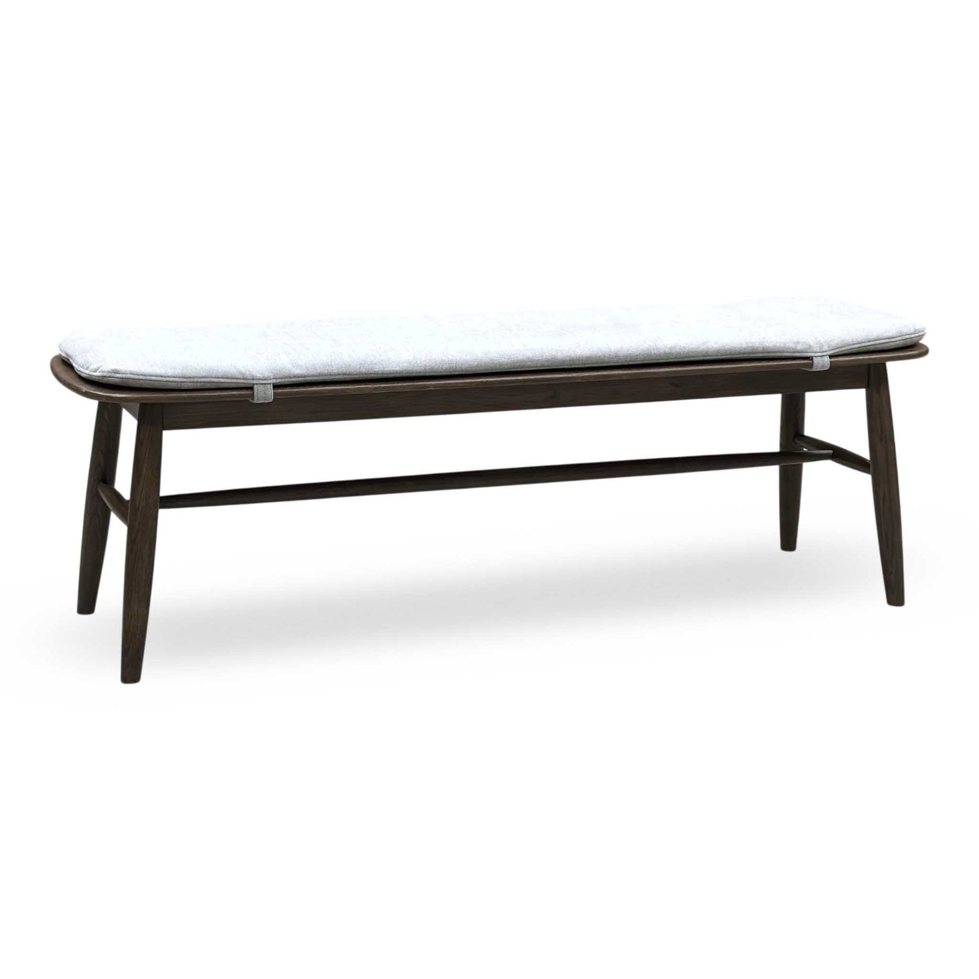 ‘Stockholm' Dark Oak Large Extending Dining Table with 4 Grey Upholstered Dining Chairs and 150cm Dining Bench + Grey Bench Pad Furniture Village