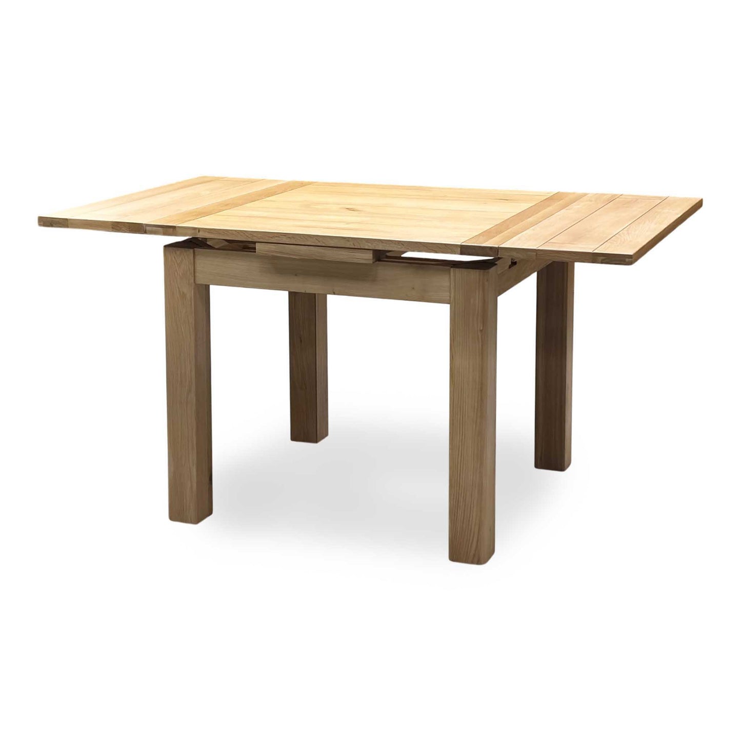 Furnitureland 'Augusta' Solid Oak Draw Leaf Extending Dining table with ‘Augusta’ Grey Cowboy Upholstered Dining Chair - Set of 4 Furniture Village