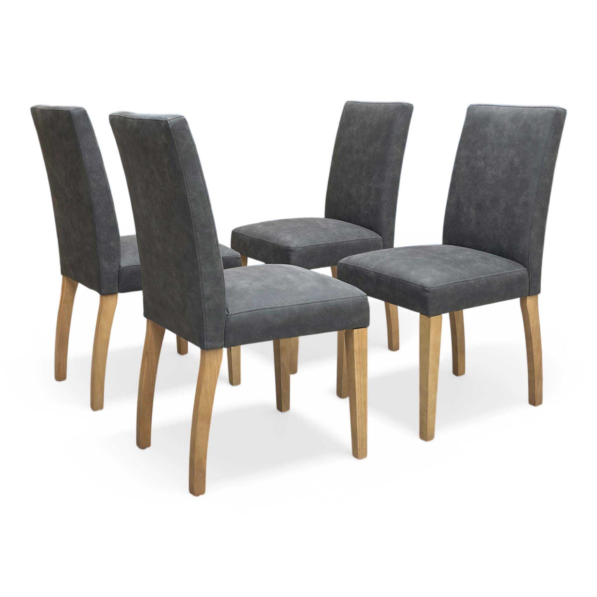 Furnitureland 'Augusta' Solid Oak Draw Leaf Extending Dining table with ‘Augusta’ Grey Cowboy Upholstered Dining Chair - Set of 4 Furniture Village