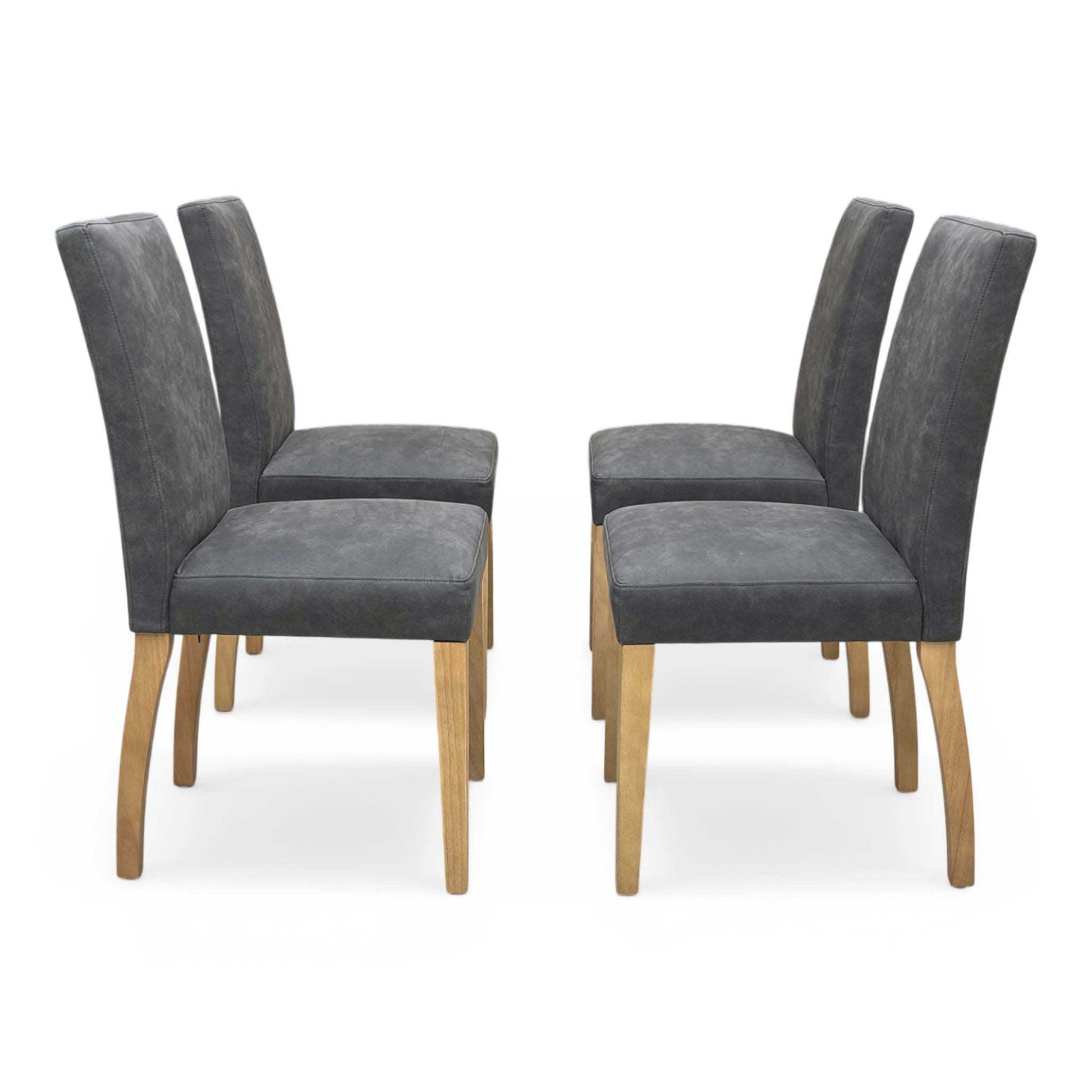 Furnitureland 'Augusta' Solid Oak Draw Leaf Extending Dining table with ‘Augusta’ Grey Cowboy Upholstered Dining Chair - Set of 4 Furniture Village