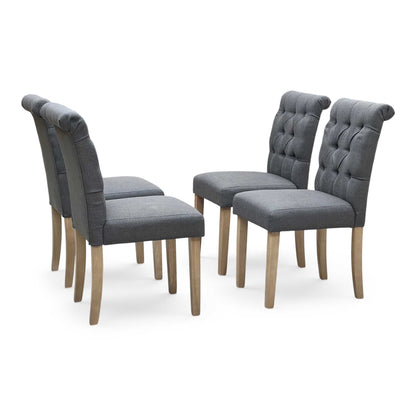 ‘Lewis’ Anthracite Grey Fabric Set of 4 Button Back Dining Chairs