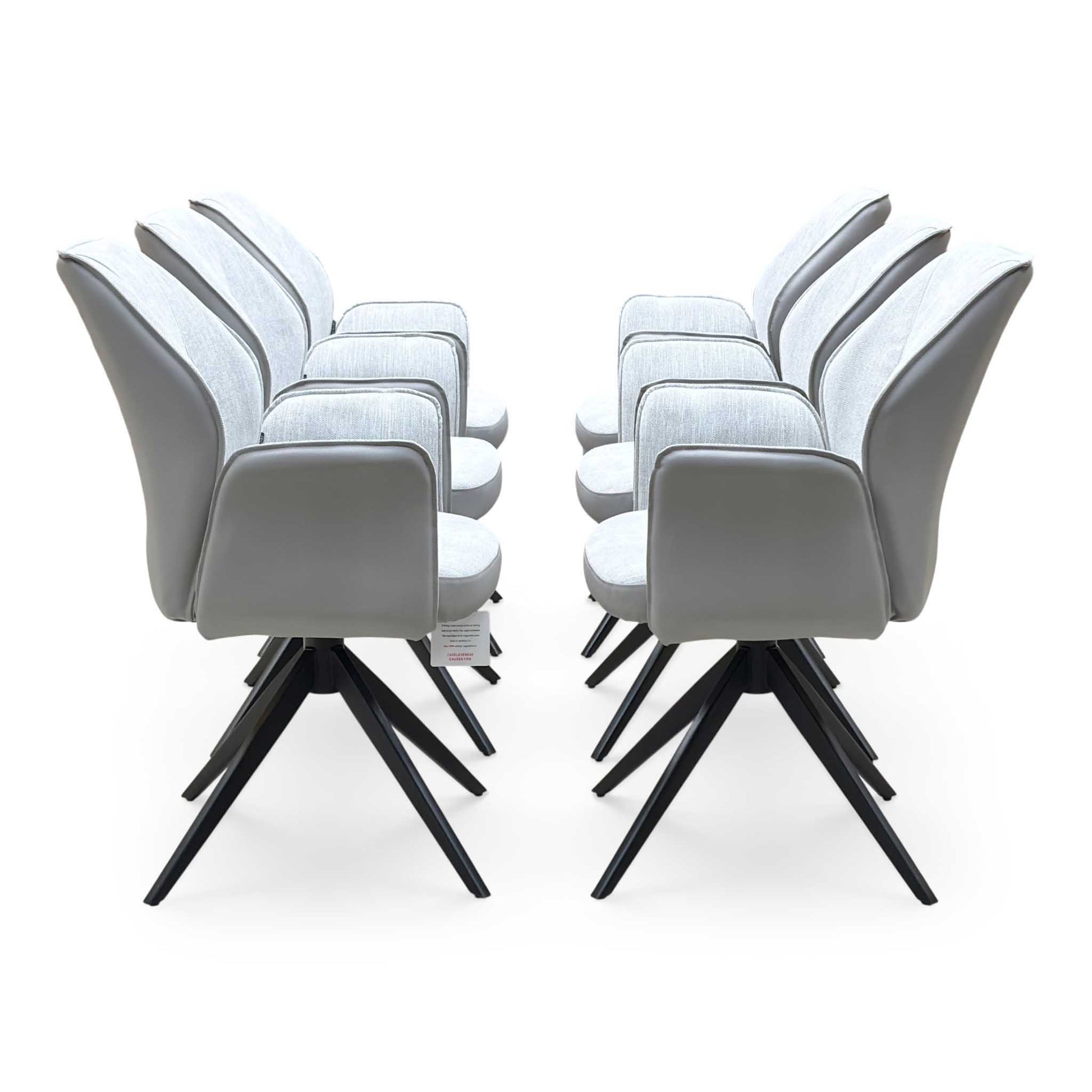 'Julio’ Silver Ceramic Top 160cm Draw Leaf Extending Dining Table with 06 Stone Grey Fabric Dining Arm Chairs Furniture Village