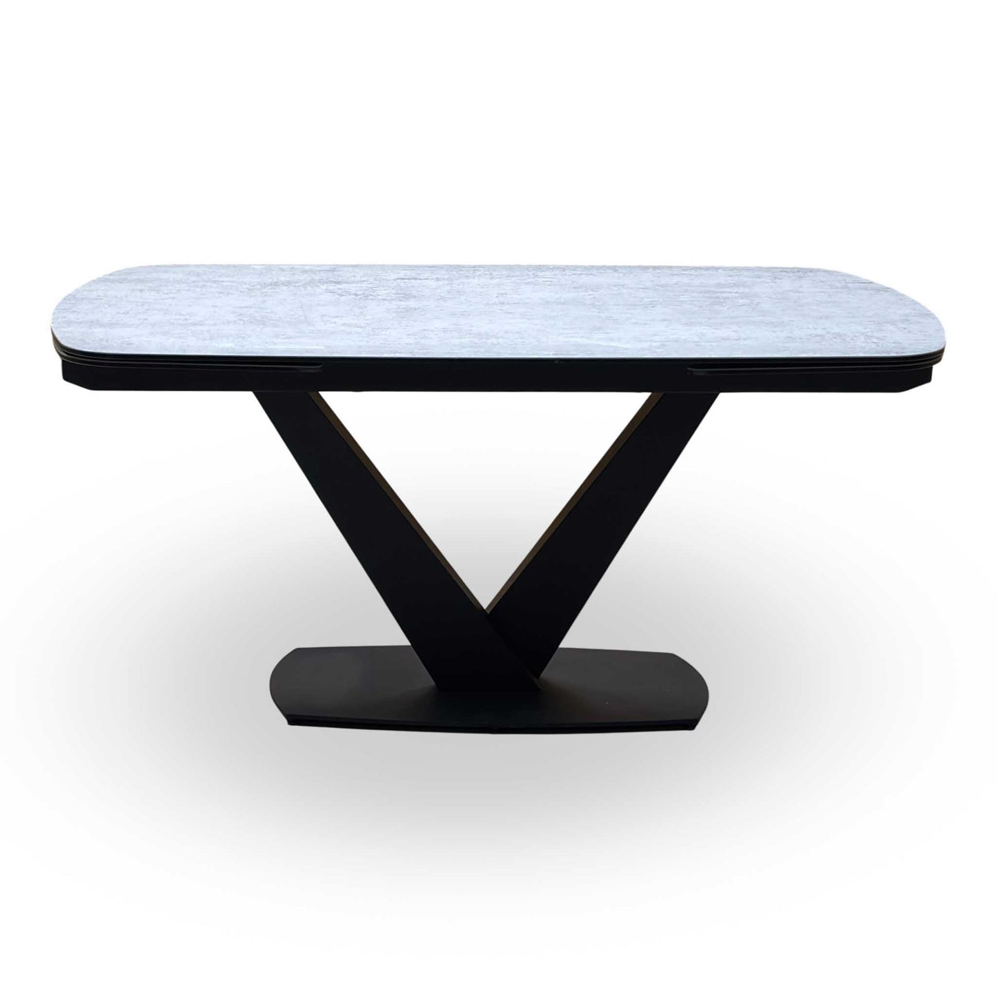 'Julio' Silver Ceramic Top 160cm Draw Leaf Extending Dining Table with G5 Stone Grey Fabric Set of 6 Swivel Dining Chairs