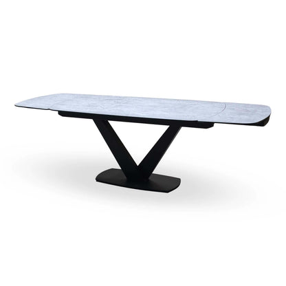 'Julio' Silver Ceramic Top 160cm Draw Leaf Extending Dining Table with Bc2 Cream Fabric Swivel Chairs x 4