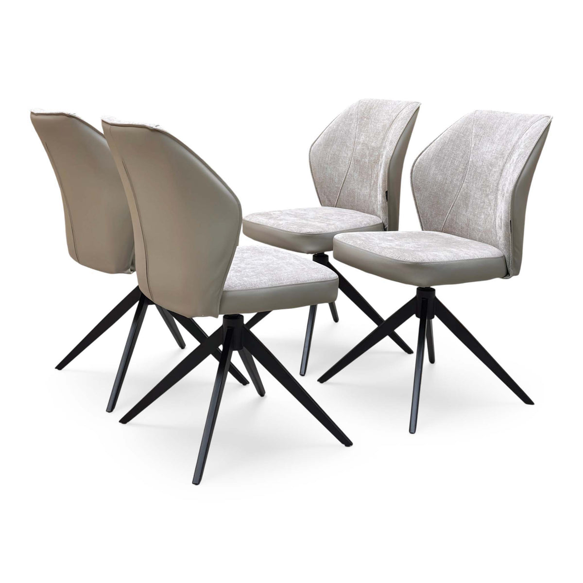 'Julio' Silver Ceramic Top 160cm Draw Leaf Extending Dining Table with Bc2 Cream Fabric Swivel Chairs x 4