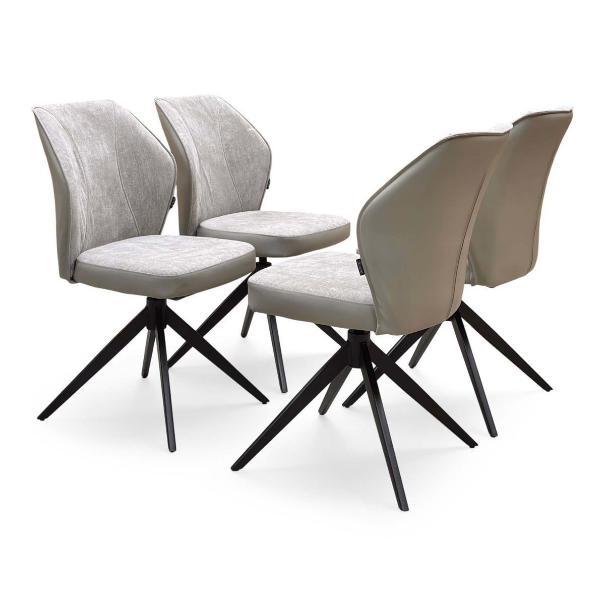 'Julio' Silver Ceramic Top 160cm Draw Leaf Extending Dining Table with Bc2 Cream Fabric Swivel Chairs x 4