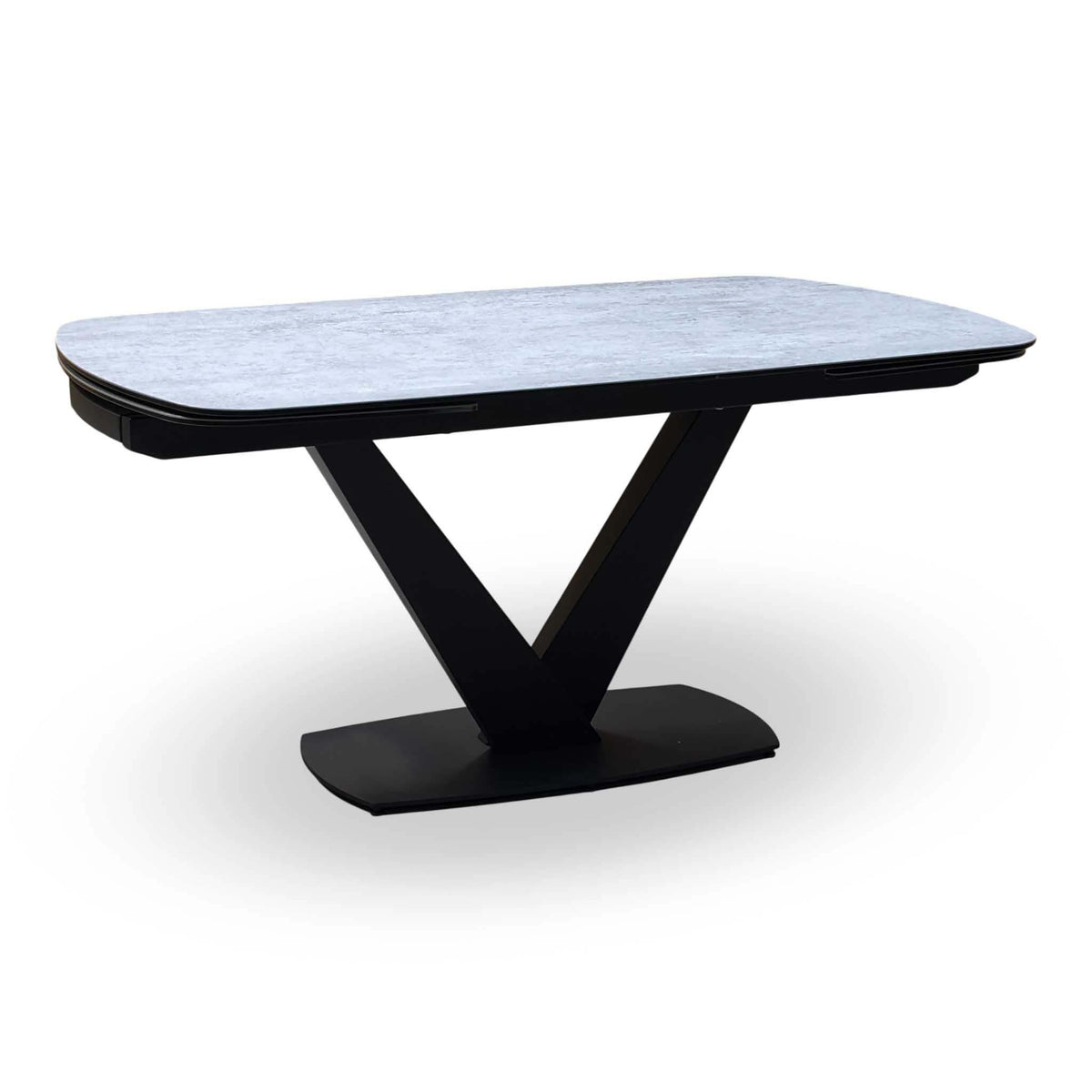 'Julio' Silver Ceramic Top 160cm Draw Leaf Extending Dining Table with Bc2 Cream Fabric Swivel Chairs x 4