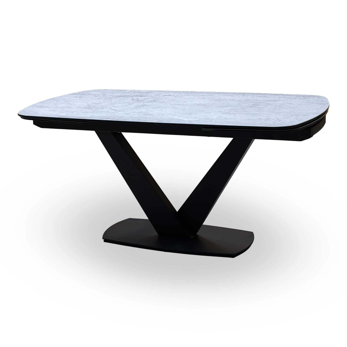 'Julio' Silver Ceramic Top 160cm Draw Leaf Extending Dining Table with Bc2 Cream Fabric Swivel Chairs x 4