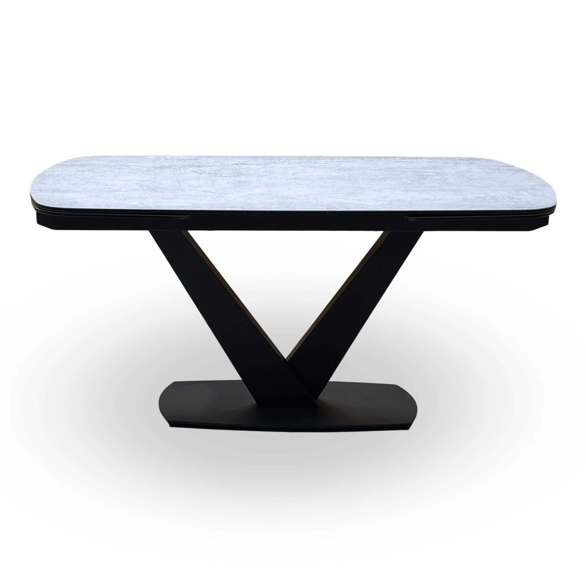 'Julio' Silver Ceramic Top 160cm Draw Leaf Extending Dining Table with Bc2 Cream Fabric Swivel Chairs x 4