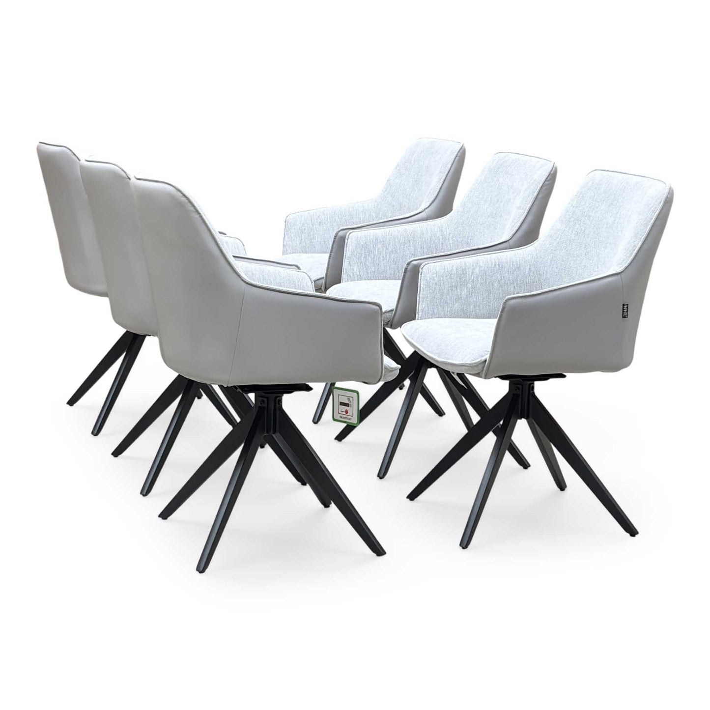 ‘Jose’ Stone Grey Fabric Set of 6 Swivel Dining Arm Chairs
