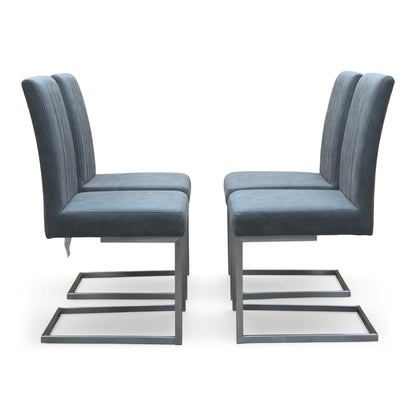 'Grigio' Ceramic Top Swivel Extending Dining Table with Grey Fabric Set of 4 Cantilever Dining Chairs