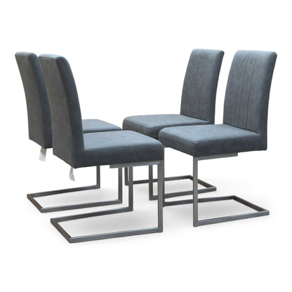 'Grigio' Ceramic Top Swivel Extending Dining Table with Grey Fabric Set of 4 Cantilever Dining Chairs