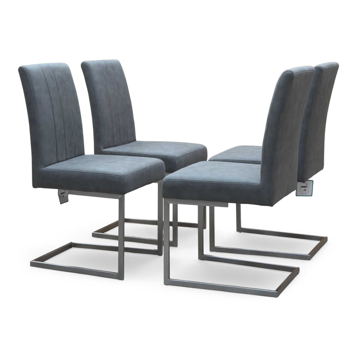 'Grigio' Ceramic Top Swivel Extending Dining Table with Grey Fabric Set of 4 Cantilever Dining Chairs