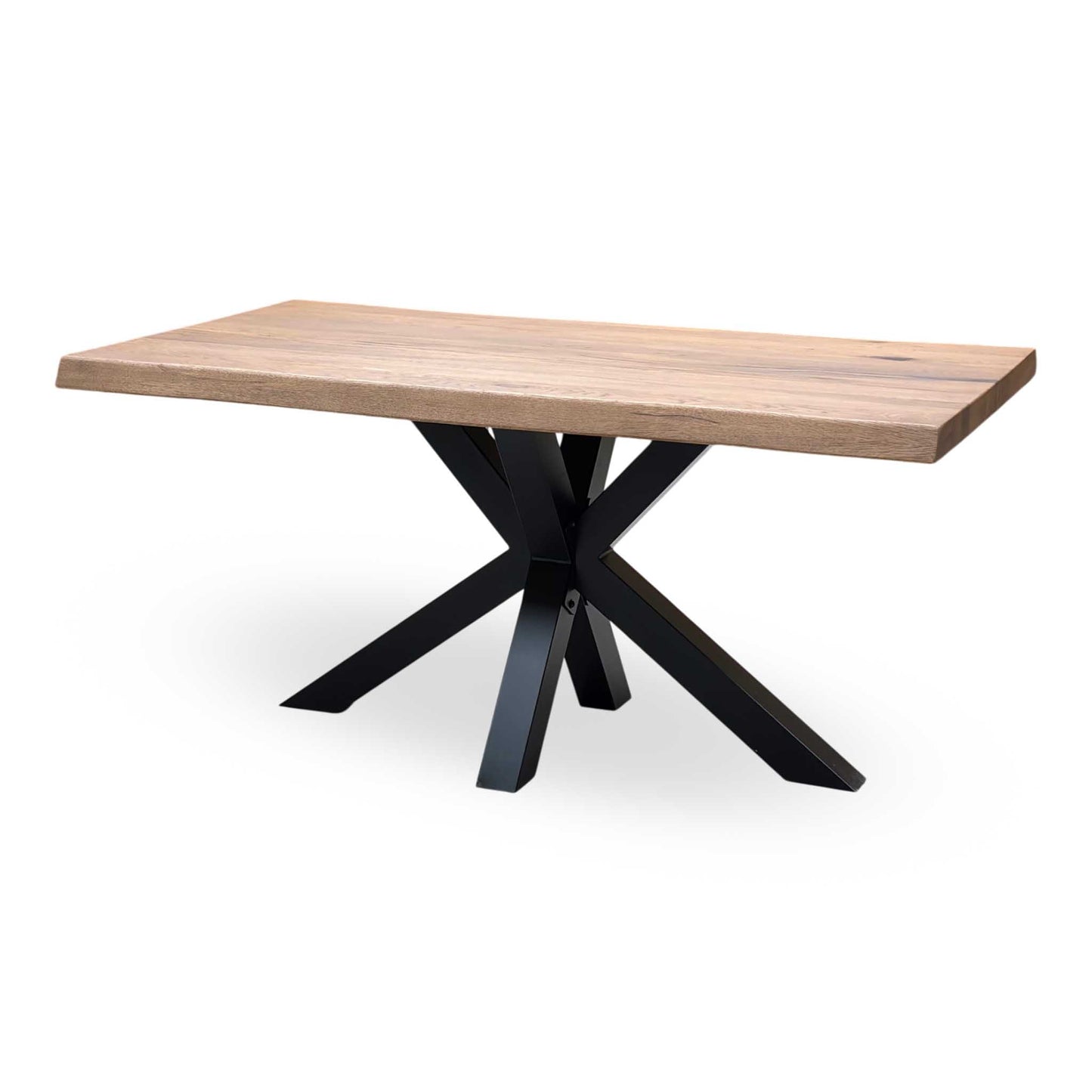 Bodahl ‘Terra’ 6 Old Bassano Solid Oak Raw Edge 160cm Dining Table with Metal Star Base