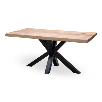 Bodahl ‘Terra’ 6 Old Bassano Solid Oak Raw Edge 160cm Dining Table with Metal Star Base