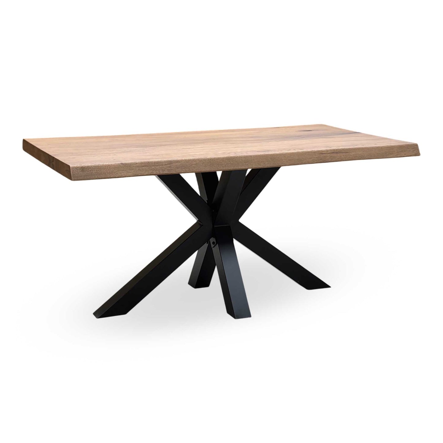 Bodahl ‘Terra’ 6 Old Bassano Solid Oak Raw Edge 160cm Dining Table with Metal Star Base