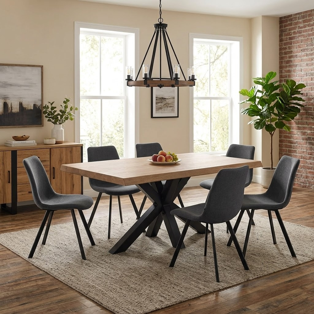 Bodahl ‘Terra’ 6 Old Bassano Solid Oak Raw Edge 160cm Dining Table with Metal Star Base