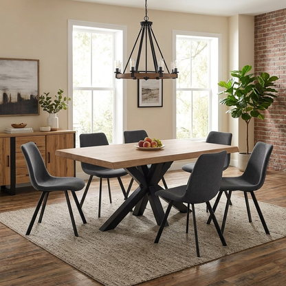 Bodahl ‘Terra’ 6 Old Bassano Solid Oak Raw Edge 160cm Dining Table with Metal Star Base