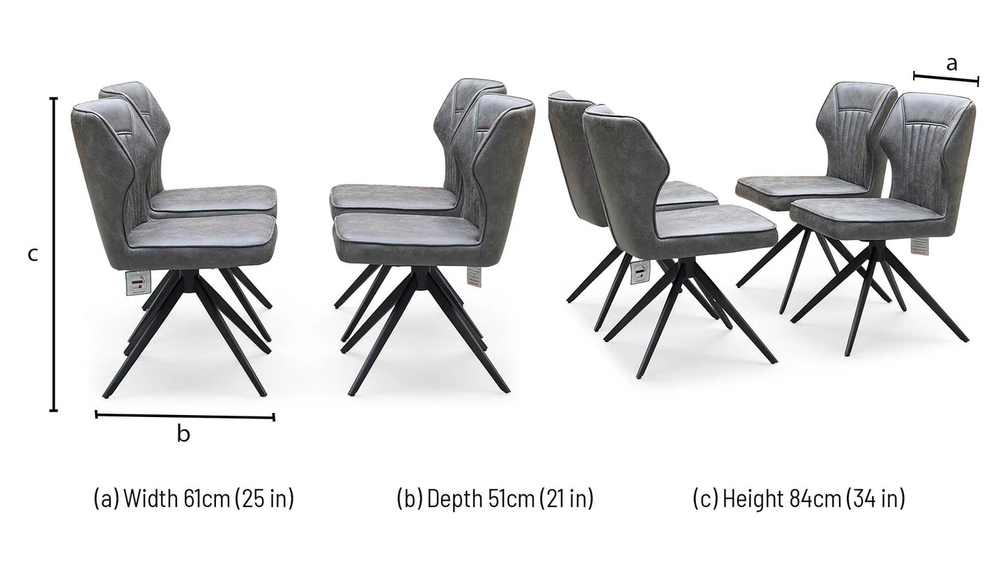 ‘Aydin’ Dark Grey Faux Leather Set of 4 Swivel Dining Chairs