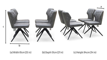 ‘Aydin’ Dark Grey Faux Leather Set of 4 Swivel Dining Chairs