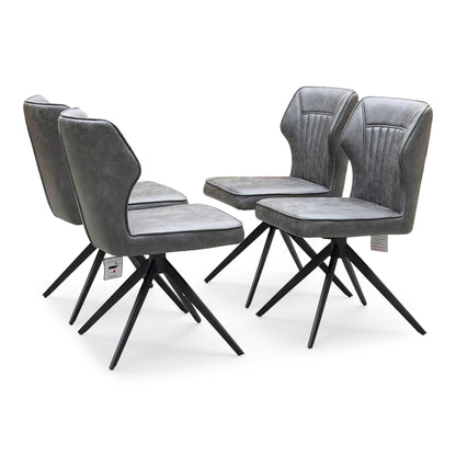 ‘Aydin’ Dark Grey Faux Leather Set of 4 Swivel Dining Chairs