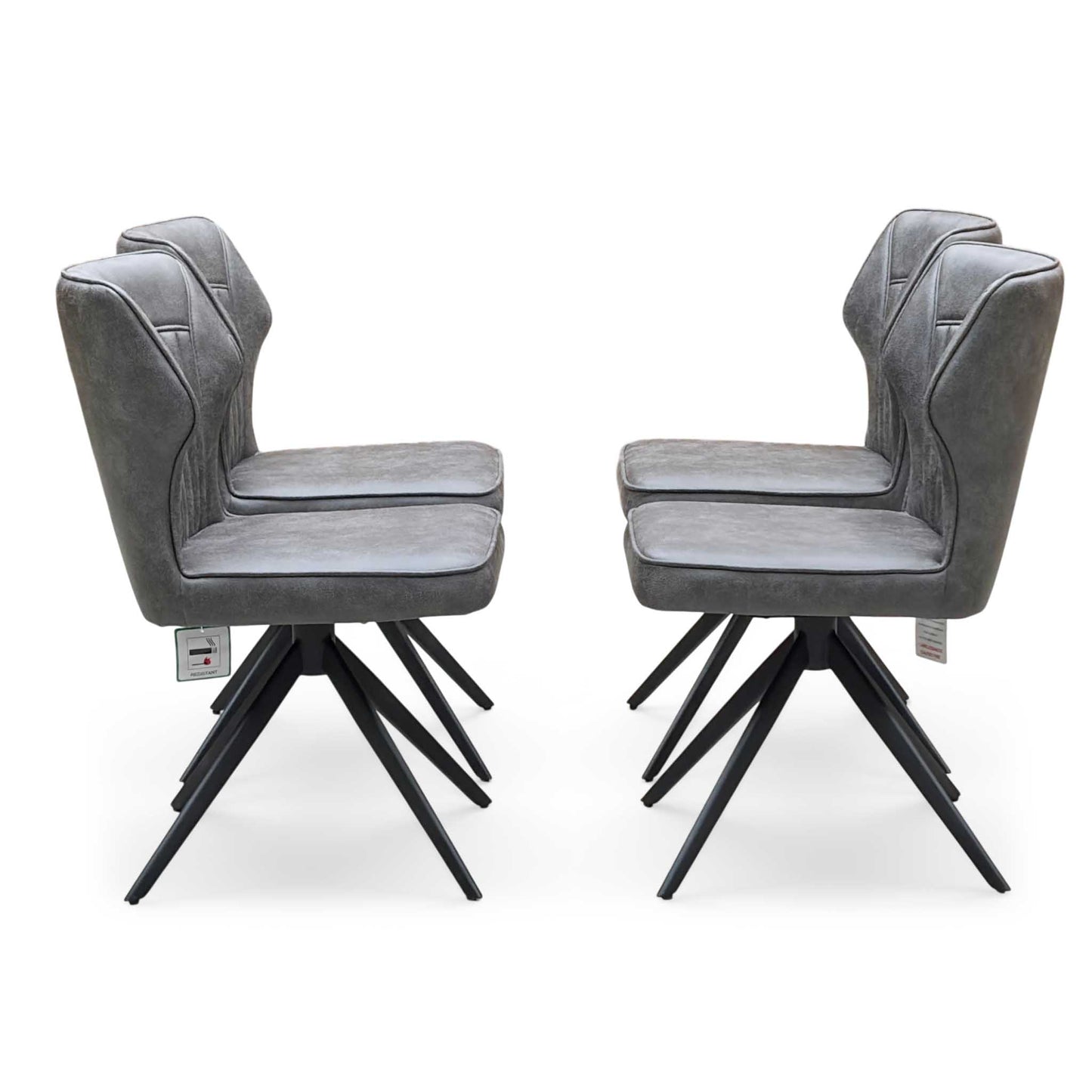 ‘Aydin’ Dark Grey Faux Leather Set of 4 Swivel Dining Chairs