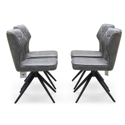 ‘Aydin’ Dark Grey Faux Leather Set of 4 Swivel Dining Chairs