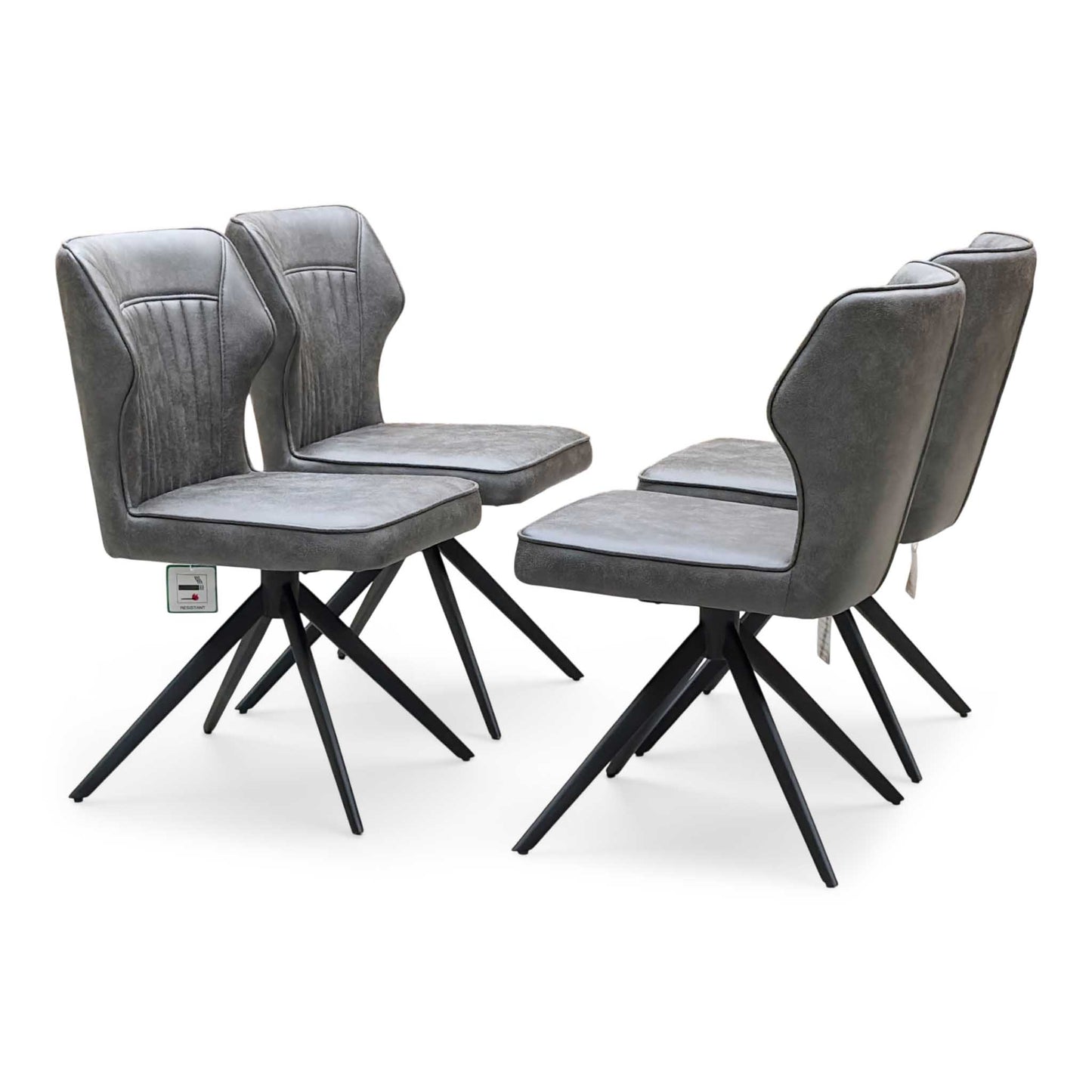 ‘Aydin’ Dark Grey Faux Leather Set of 4 Swivel Dining Chairs