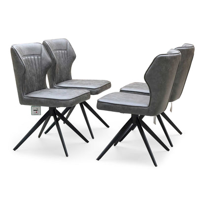 ‘Aydin’ Dark Grey Faux Leather Set of 4 Swivel Dining Chairs