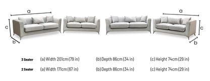 ‘Sirius’ Pebble Grey Velveteen Fabric Classic Back 3 + 2 Seater Sofa Set