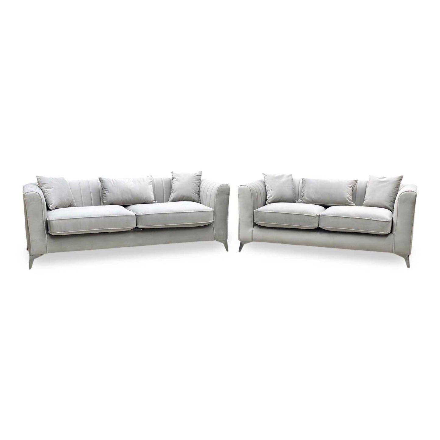 ‘Sirius’ Pebble Grey Velveteen Fabric Classic Back 3 + 2 Seater Sofa Set
