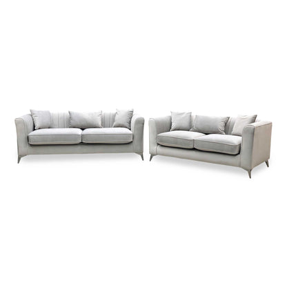 ‘Sirius’ Pebble Grey Velveteen Fabric Classic Back 3 + 2 Seater Sofa Set