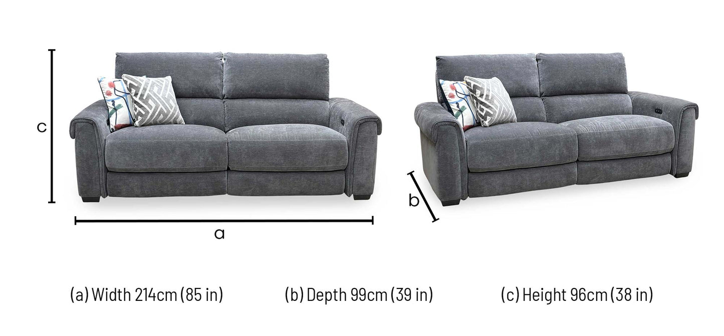 ‘Nixon’ Sfa-Pey-R08 Graphite Grey Fabric 3 Seater Power Recliner Sofa