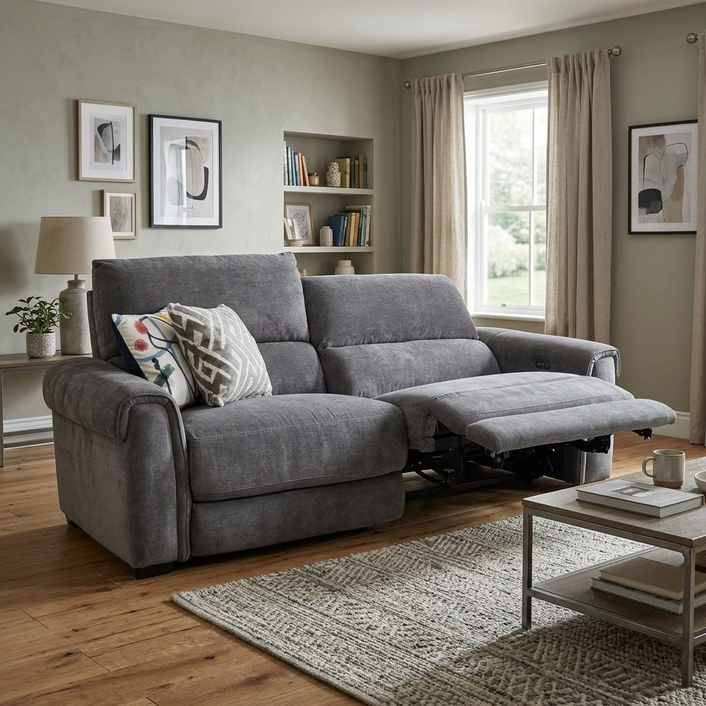 ‘Nixon’ Sfa-Pey-R08 Graphite Grey Fabric 3 Seater Power Recliner Sofa