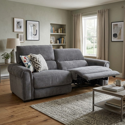 ‘Nixon’ Sfa-Pey-R08 Graphite Grey Fabric 3 Seater Power Recliner Sofa