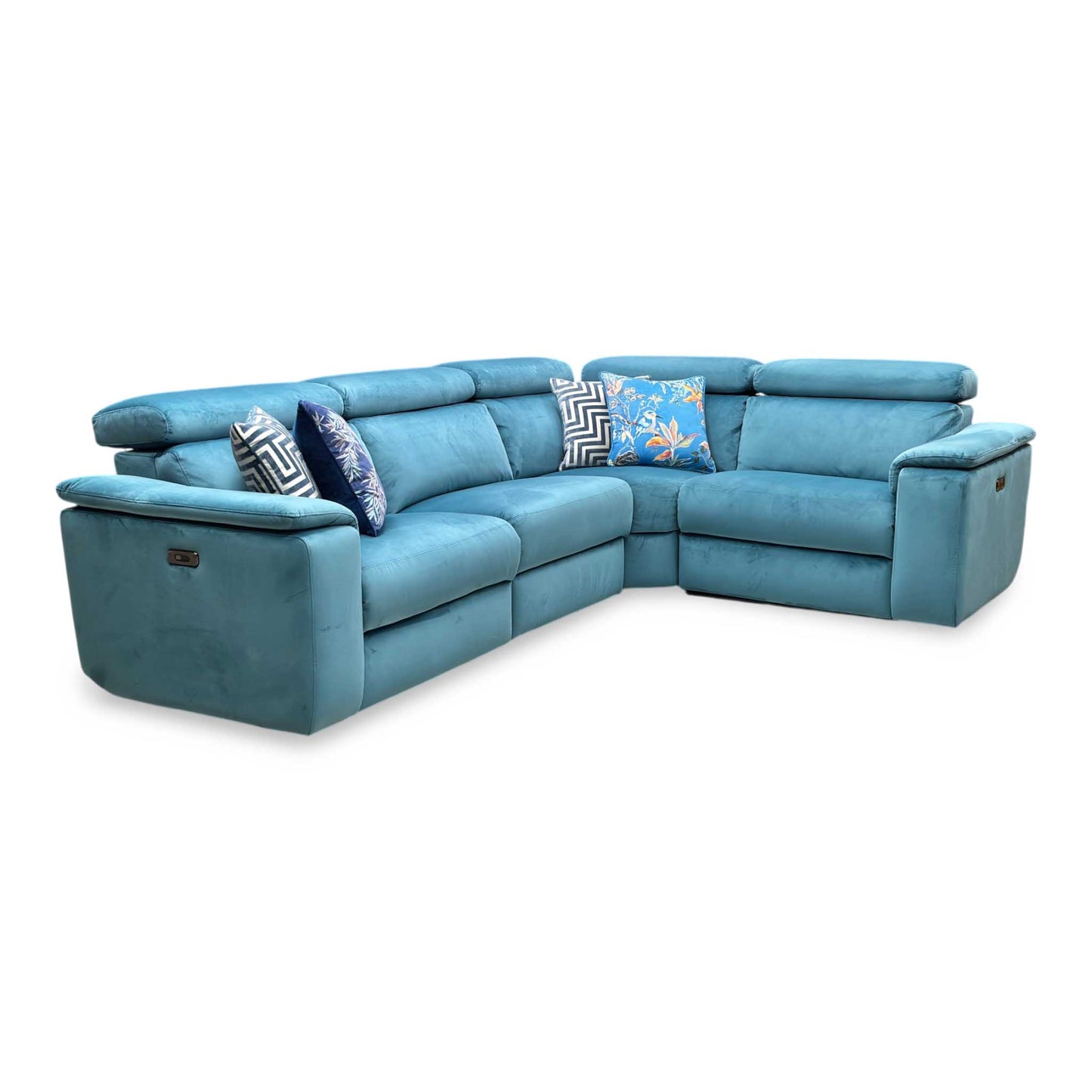 Nicoletti ‘Davide’ Teal Fabric Small Power Recliner Corner Sofa