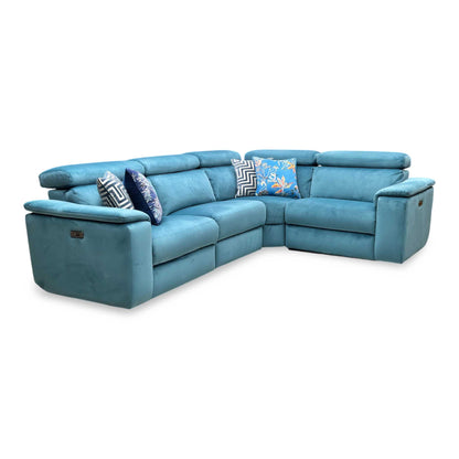Nicoletti ‘Davide’ Teal Fabric Small Power Recliner Corner Sofa