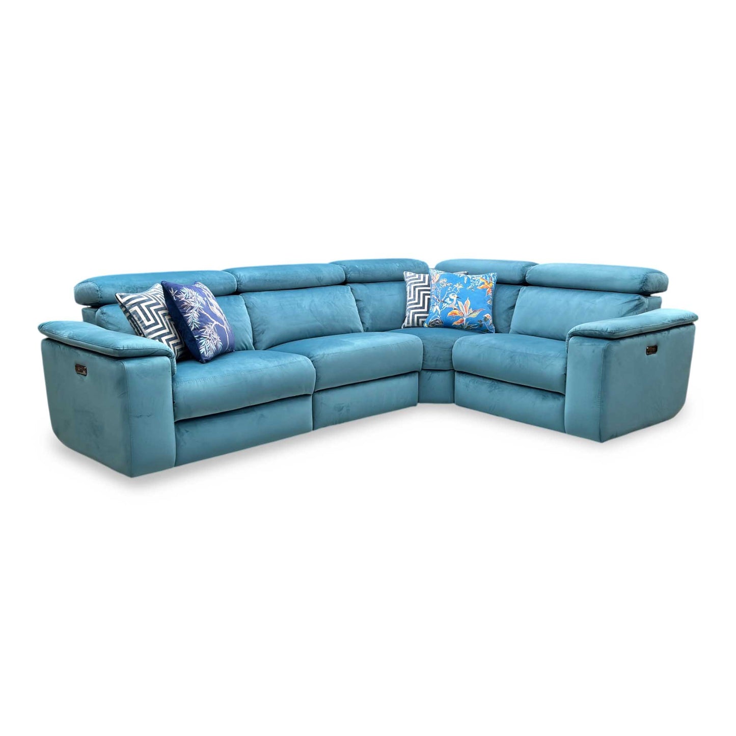 Nicoletti ‘Davide’ Teal Fabric Small Power Recliner Corner Sofa