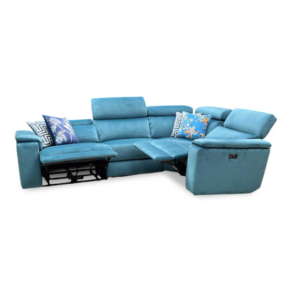 Nicoletti ‘Davide’ Teal Fabric Small Power Recliner Corner Sofa
