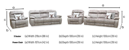 ‘Moreno’ Bfa-Bnn-R29 Mink Fabric 3 Seater Power Recliner Sofa + Power Chair