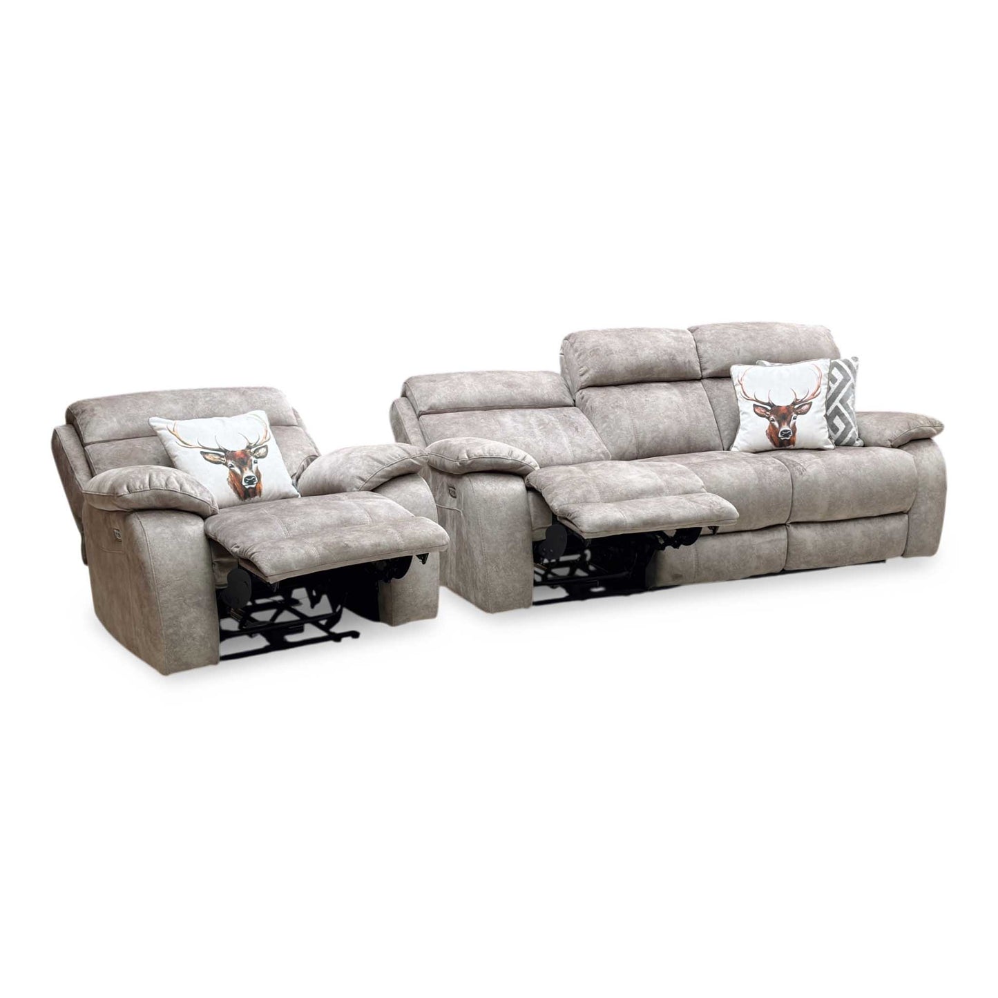 ‘Moreno’ Bfa-Bnn-R29 Mink Fabric 3 Seater Power Recliner Sofa + Power Chair