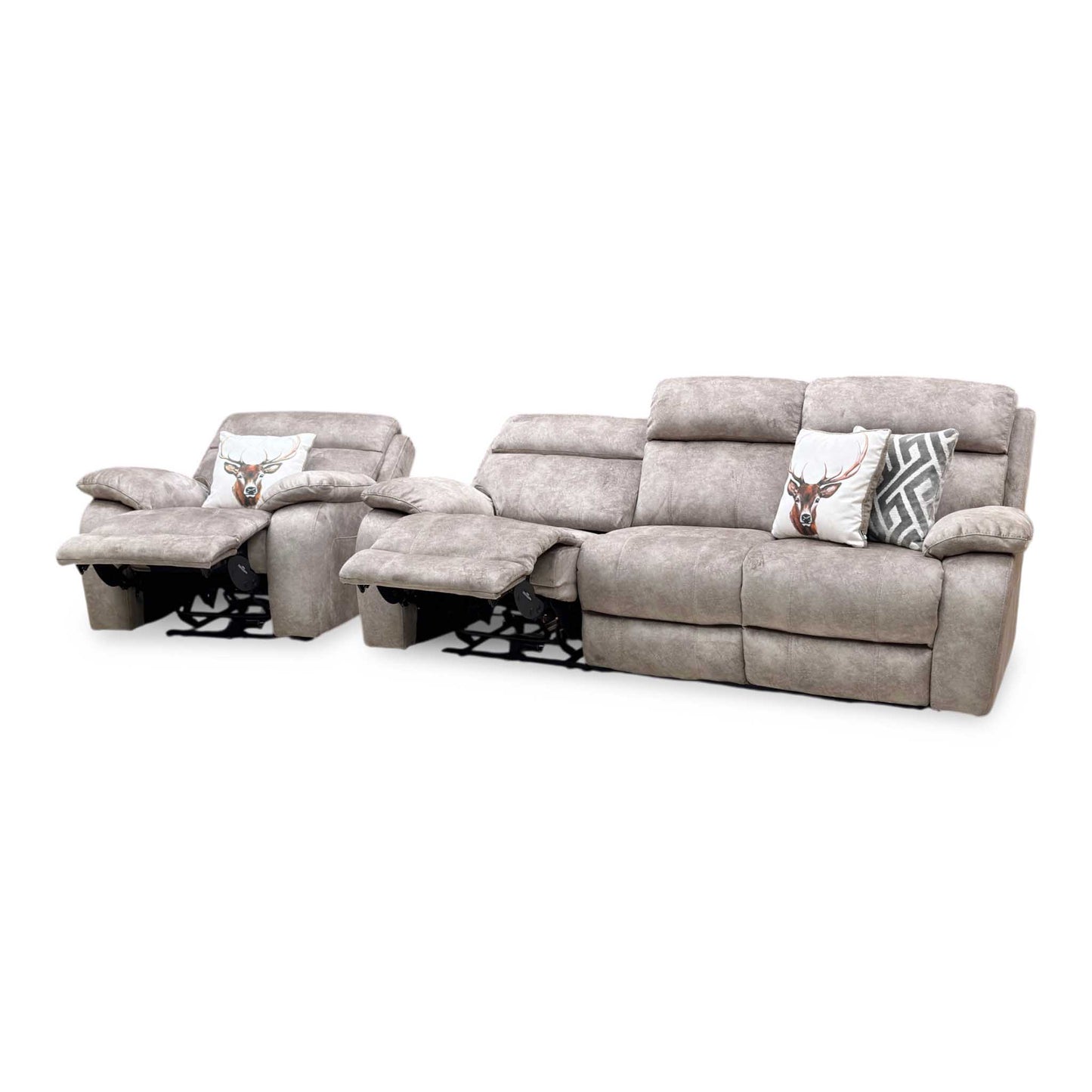 ‘Moreno’ Bfa-Bnn-R29 Mink Fabric 3 Seater Power Recliner Sofa + Power Chair